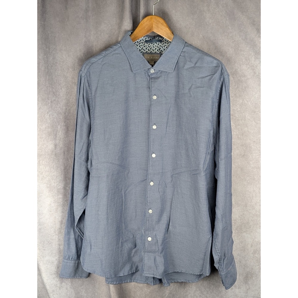 Ted Baker London Mens XL Blue Micro Pattern Long Sleeve Button Down Shirt